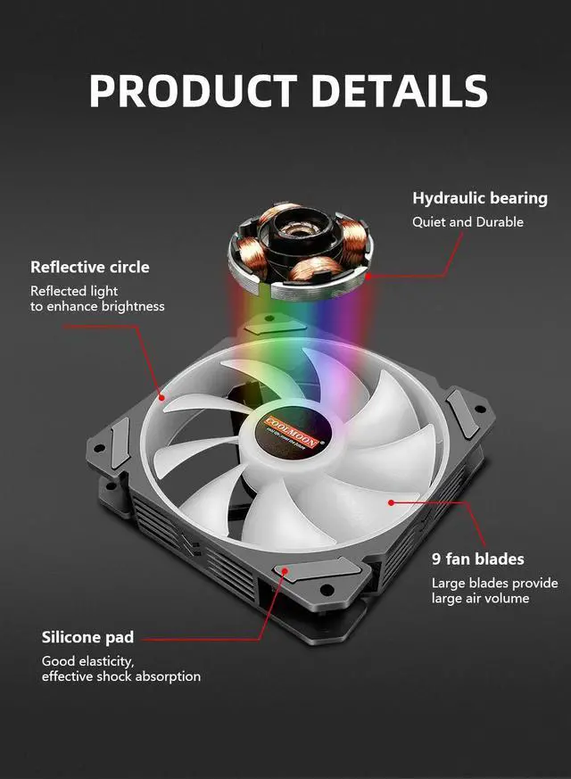 Alt view image 7 of 7 - Weastlinks 120mm 12cm RGB Case Fan Desktop Computer Silent + IR Remote Adjustable Speed Cooling 5V 3Pin ARGB Cooler Radiator