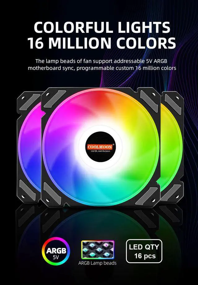 Alt view image 3 of 7 - Weastlinks 120mm 12cm RGB Case Fan Desktop Computer Silent + IR Remote Adjustable Speed Cooling 5V 3Pin ARGB Cooler Radiator