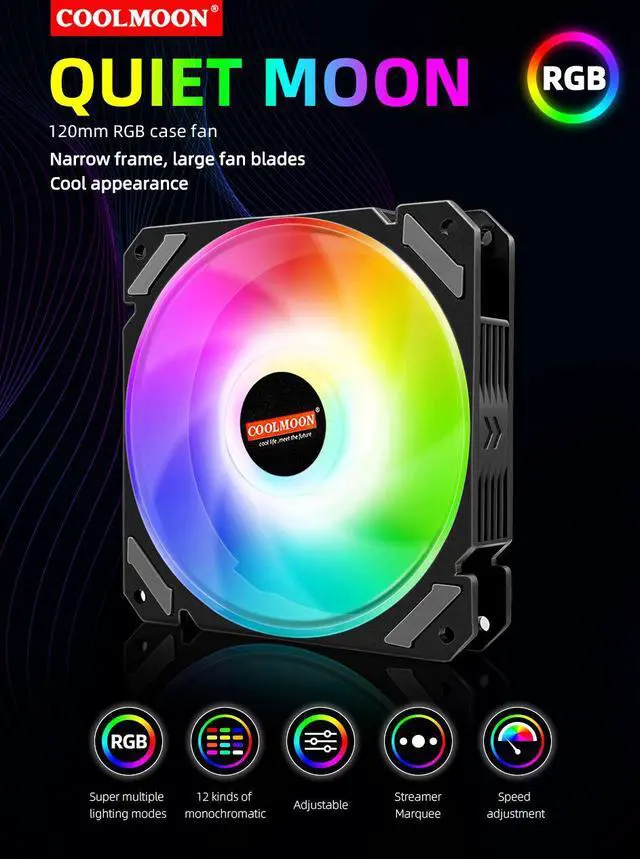 Alt view image 2 of 7 - Weastlinks 120mm 12cm RGB Case Fan Desktop Computer Silent + IR Remote Adjustable Speed Cooling 5V 3Pin ARGB Cooler Radiator