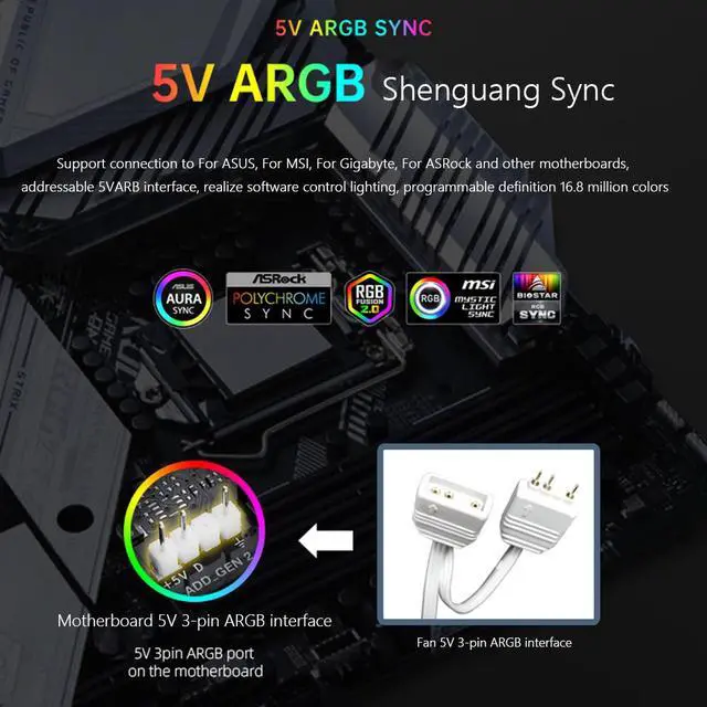 Alt view image 4 of 7 - Weastlinks 120MM PC Case Cooling Fan 4PIN PWM Temperature Control 5V 3PIN ARGB AURA SYNC Chassis Cooler Fan 12cm Ventilador
