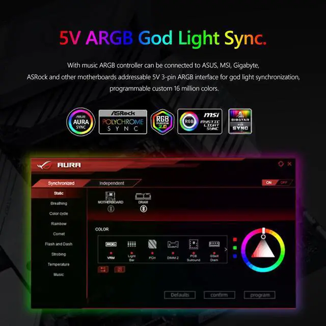 Alt view image 4 of 7 - Weastlinks 120mm PC Computer Case Fan RGB Cooler Heatsink 12cm Aura Sync Silent Cooling Fan 6PIN Rainbow Music ARGB Controller