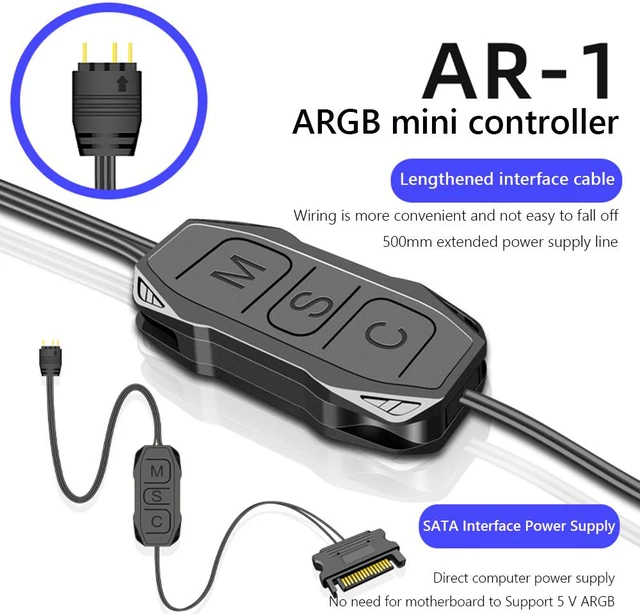 Alt view image 2 of 7 - Weastlinks AR-1 RGB Controller Cable 5V 3 Pin 3pin to SATA ARGB Mini Controller HUB Adapter for PC Fan Cooling Fan Light Strip