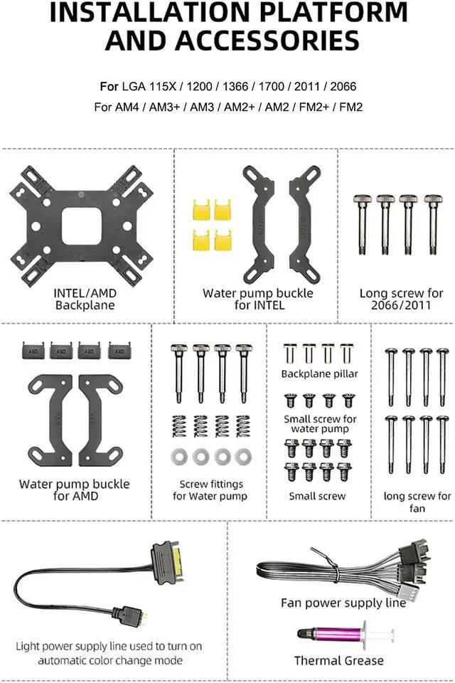 Alt view image 5 of 7 - Weastlinks 5V 3Pin ARGB Water Cooling for LGA1700/115X/2011/AM4 240mm Diamond Style AIO CPU Cooler Liquid Ventilador PWM Radiator