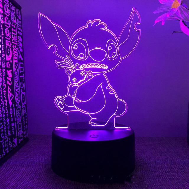 3D Cartoon Stitch Night Light 7 Colour Change LED Desk Lamp Touch