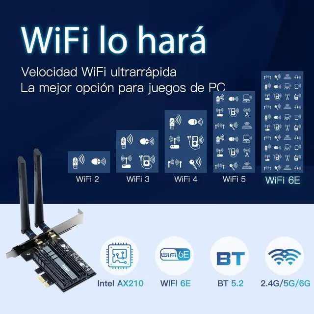 Alt view image 2 of 7 - Weastlinks WIFI 6E 5374Mbps Intel AX210 PCIe Wireless WiFi Adapter 2.4G/5G/6Ghz For Bluetooth 5.3 Wi-Fi 6 Card Desktop PC Support Win 10/11