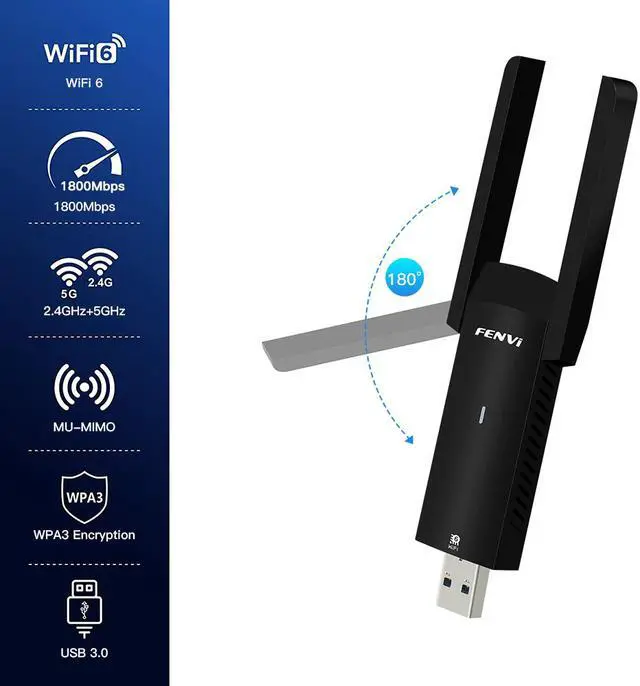 Alt view image 2 of 7 - Weastlinks 1800Mbps WiFi 6 USB Adapter Wireless Network Card USB 3.0 WiFi6 Dongle USB LAN Ethernet Dual Band 2.4G/5.8G For PC Laptop Win 10