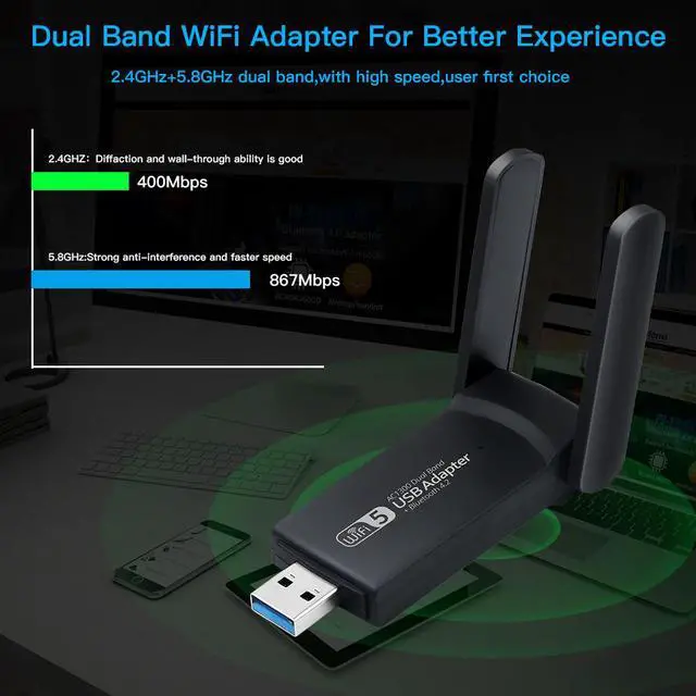 Alt view image 2 of 7 - Weastlinks 1800Mbps WiFi 6 USB Adapter Wireless Network Card USB 3.0 WiFi6 Dongle USB LAN Ethernet Dual Band 2.4G/5.8G For PC Laptop Win 10