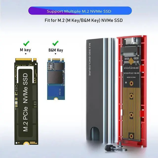 Alt view image 4 of 7 - Weastlinks M.2 NVMe SSD Enclosure Adapter Tool Free Aluminum Case USB C 3.1 Gen 2 10Gbps to NVMe PCIe External Enclosure for M2 NVMe SSD