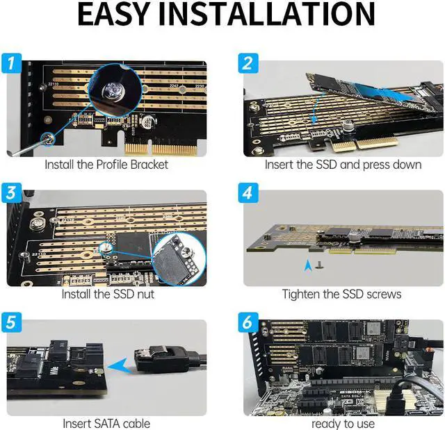 Alt view image 7 of 7 - Weastlinks SK9 M.2 Dual PCIE 4.0 Adapter for NVMe / NGFF SSD With Turbo Fan, NVME (m Key) and SATA (b Key) SSD to PCIe x4 X8 X16 Slot
