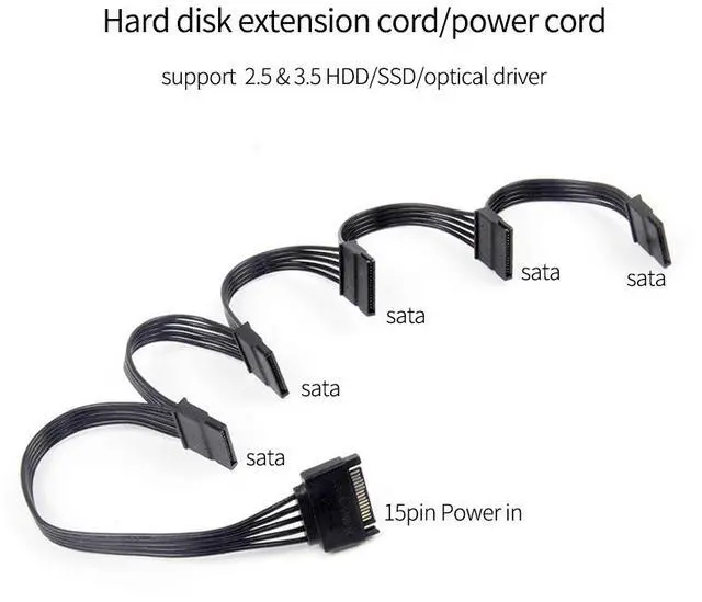 Alt view image 6 of 7 - Weastlinks 2pcs New SATA 15Pin M 1 to 5 SATA 15Pin F Hard Drive Power Supply Splitter Cable Cord for DIY PC Sever 15-pin Power Adapter 60CM Wire