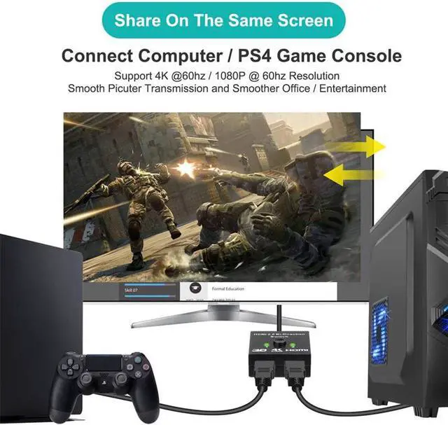 Alt view image 4 of 5 - Weastlinks Bi-Direction Switch 8K 60Hz HDMI Splitter 1x2 HDMI Switch 1 in 2 out Video Distributor Splitter HD 1080P Dual Display for Laptop