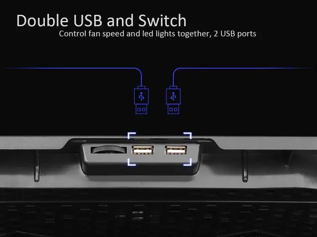 Alt view image 4 of 7 - AICHESON Laptop Cooling Pad 5 Fans Up to 17.3 Inch Heavy Notebook Cooler, LED Lights, 2 USB Ports, S035