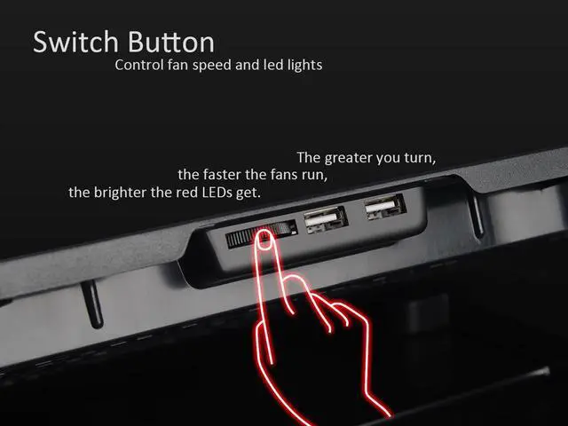 Alt view image 5 of 7 - AICHESON Laptop Fan Cooling Pad for 15.6"-17.3" Laptops, 5 Cooler Fans with Red Lights