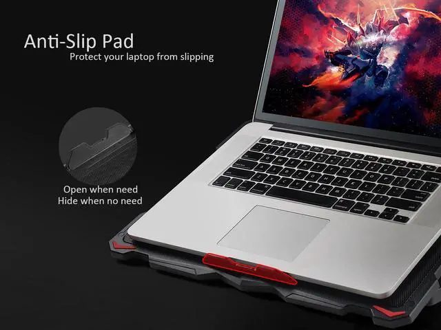 Alt view image 4 of 7 - AICHESON Laptop Fan Cooling Pad for 15.6"-17.3" Laptops, 5 Cooler Fans with Red Lights