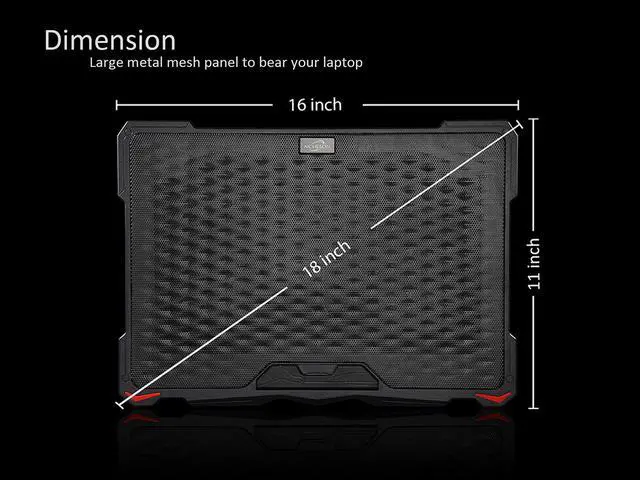 Alt view image 7 of 7 - AICHESON Laptop Fan Cooling Pad for 15.6"-17.3" Laptops, 5 Cooler Fans with Red Lights