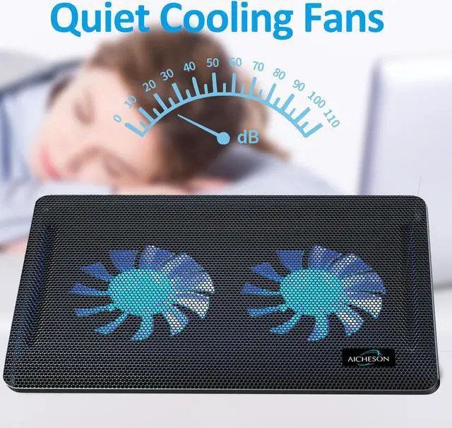 Alt view image 4 of 6 - AICHESON Laptop Cooling Pad 2 1000RPM Fans Portable Computer Cooler, Blue LEDs, S007