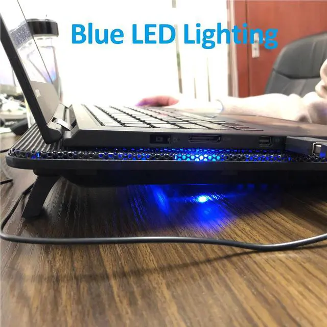 Alt view image 2 of 6 - AICHESON Laptop Cooling Pad 2 1000RPM Fans Portable Computer Cooler, Blue LEDs, S007