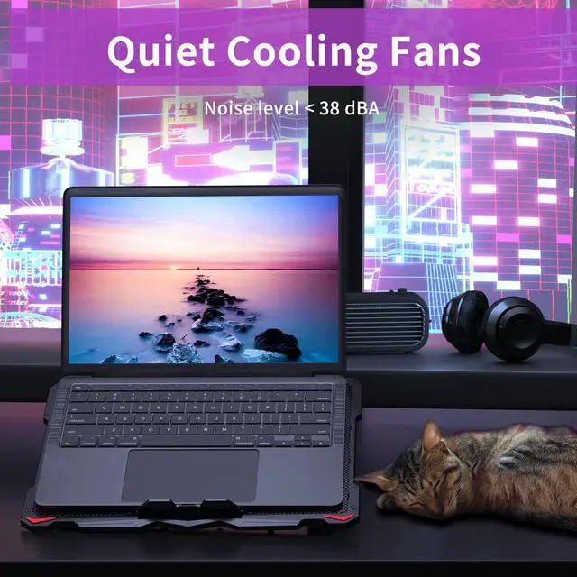 Alt view image 3 of 7 - AICHESON Laptop Fan Cooling Pad for 15.6"-17.3" Laptops, 5 Cooler Fans with Purple Lights