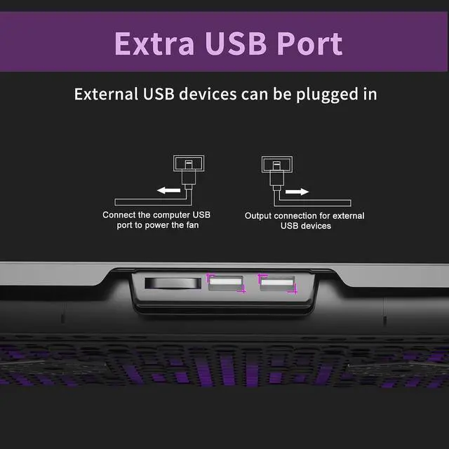 Alt view image 5 of 7 - AICHESON Laptop Fan Cooling Pad for 15.6"-17.3" Laptops, 5 Cooler Fans with Purple Lights
