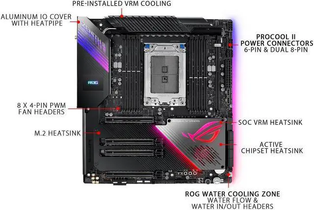 Alt view image 2 of 9 - ASUS ROG Zenith II Extreme Alpha TRX40 Gaming AMD 3rd Gen Ryzen Threadripper sTRX4 EATX Motherboard with 16 Infineon Power Stages, PCIe 4.0, Wi-Fi 6 (802.11ax), 10Gbps Ethernet, 5 x M.2, 8 x SATA, USB