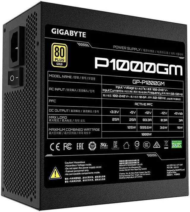 Alt view image 4 of 5 - GIGABYTE GP-P1000GM 1000 W ATX 12V v2.31 80 PLUS GOLD Certified Full Modular PFC Power Supply 10 Years Warranty