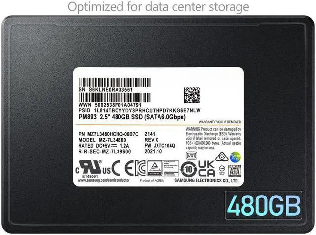 Alt view image 4 of 6 - SAMSUNG SSD PM893 Solid State Drive 480GB SATA 6Gb/s 2.5inch MZ7L3480HCHQ