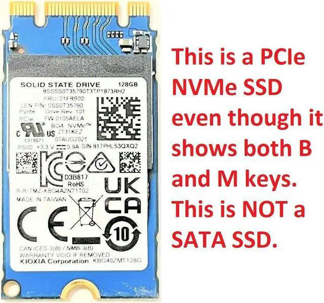 Alt view image 3 of 3 - Kioxia Former Toshiba 128GB PCIe NVMe SSD 2242 KBG40ZMT128G Solid State Drive