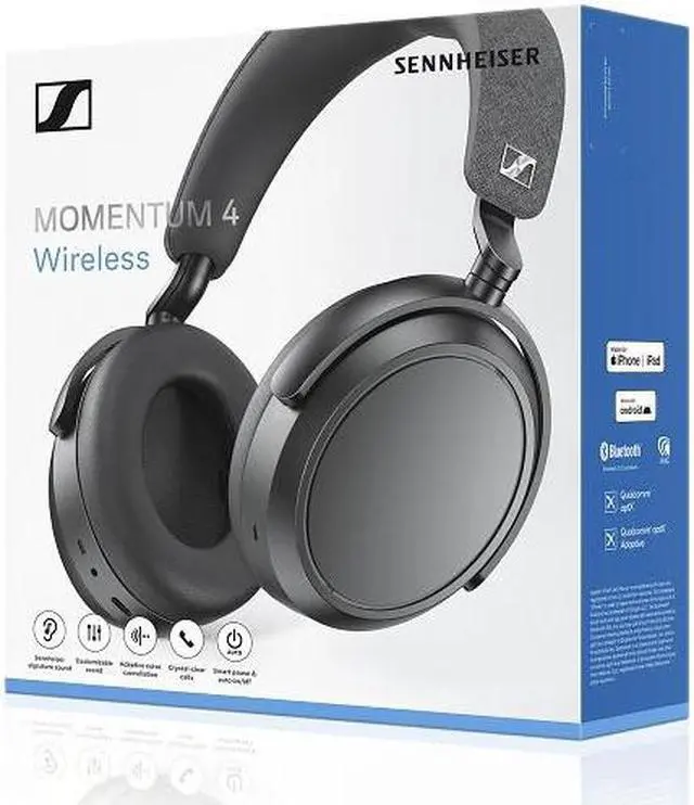 Alt view image 5 of 18 - Sennheiser Black MOMENTUM 4 Black Circumaural Headphone