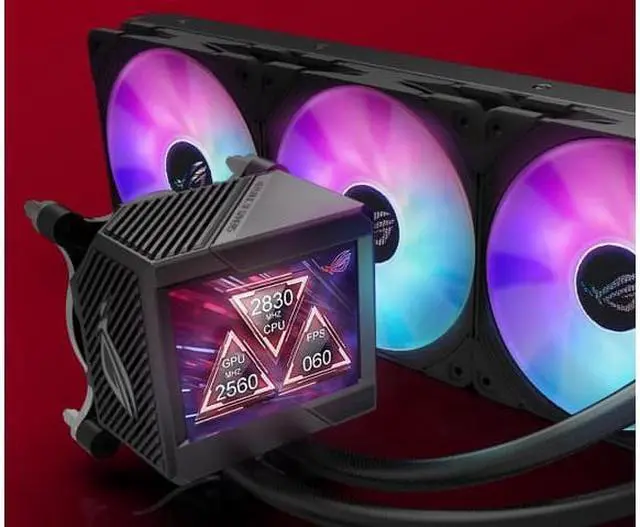 Alt view image 3 of 5 - ASUS ROG RYUJIN II 360 ARGB All-in-one Liquid CPU Cooler, 360mm Radiator 3.5" color LCD (Three ASUS ROG 120mm 4-pin PWM Fans ARGB) with Armoury Creat Controls