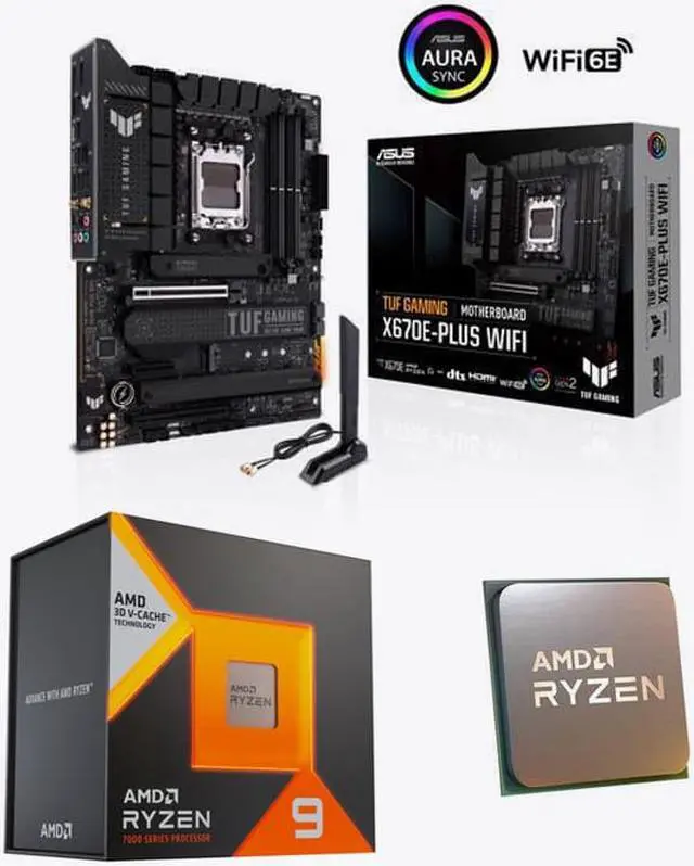 Main image of ASUS TUF GAMING X670E-PLUS WIFI 6E Socket AM5 (LGA 1718) Ryzen 7000 ATX Gaming Motherboard and AMD Ryzen 9 7950X3D - Ryzen 9 7000 Series 16-Core 4.2 GHz Socket AM5, AMD Motherboard CPU Combo