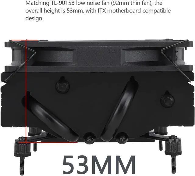 Alt view image 9 of 12 - Thermalright AXP90-X53 Black Low Profile CPU Air Cooler, 53mm Height, Black Nickel Plated, TL-9015B 92mm PWM Fan, for AMD AM4/Intel 115X/1200