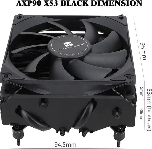 Alt view image 12 of 12 - Thermalright AXP90-X53 Black Low Profile CPU Air Cooler, 53mm Height, Black Nickel Plated, TL-9015B 92mm PWM Fan, for AMD AM4/Intel 115X/1200