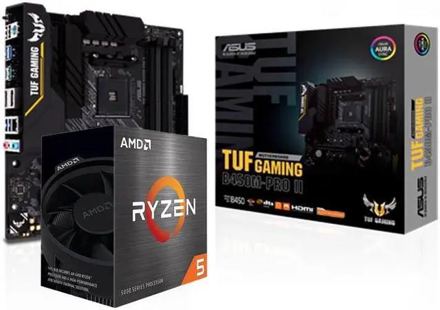 Main image of ASUS TUF GAMING B450M-PRO II AMD Ryzen 3 AM4 DDR4, HDMI,  USB 3.1 Gen 2 Motherboard and AMD Ryzen 5 5600 - Ryzen 5 5000 Series Vermeer (Zen 3) 6-Core 3.5 GHz Socket AM4 65W,AMD Motherboard CPU Combo