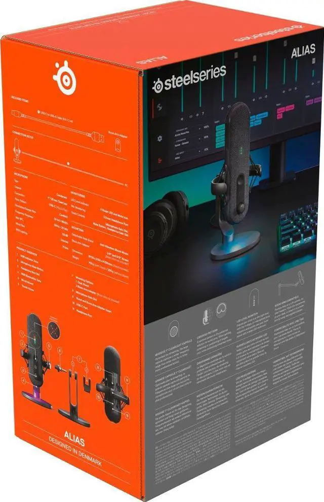 Alt view image 7 of 19 - SteelSeries Alias USB Mic for PC - 3X Bigger Capsule for Gaming, Streaming and Podcasting - AI Noise Cancelling - LED Mute & Level Monitoring - Shock Mount