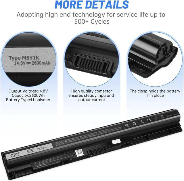 Alt view image 4 of 5 - M5Y1K Laptop Battery for Dell Inspiron 3451 3551 3567 5551 5555 5558 5559 5758 5759 Vostro 3458 3459 3468 3558 Inspiron 14 15 3000 Series  14.8V 40wh 2600mAh
