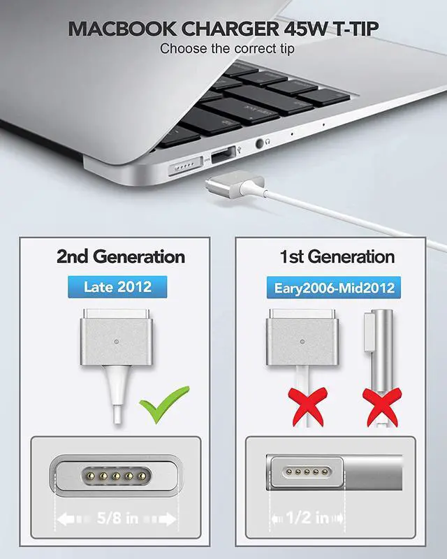 Alt view image 3 of 6 - 45W MagSafe-2 Power Charger Adapter for MacBook Air 11''13"A1465 A1436 T-Tip NEW
