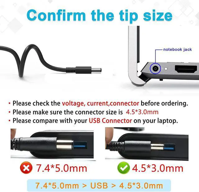 Alt view image 4 of 4 - 65W AC Power Adapter Laptop Charger Cord For DELL Inspiron 15-5567 5565 P66F