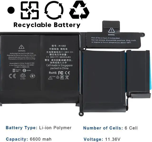 Alt view image 6 of 7 - A1582 Battery for Apple Pro 13" Retina A1502 MacBook Early 2015 74.9Wh