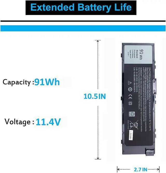 Alt view image 3 of 3 - MFKVP Replacement Laptop Battery Compatible with Dell Precision 7510 17 7000 7710 m7710 MFKVP TWCPG(11.4V 91W)