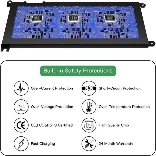 Alt view image 5 of 7 - WDXOR 3CRH3 Battery for Dell Latitude 3480 3580 3189 3379 Inspiron 15 7579 7560 7569 7570 5565 5567 5568 5570 5578 5579 7586 13 7368 7378 5368 5378 17 5765 5767 5775 P58F P75F P66F P69G WDX0R 42Wh