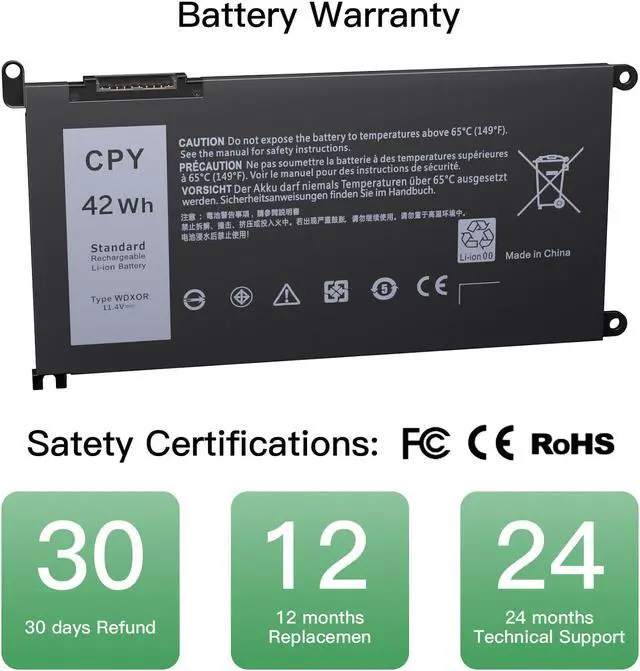 Alt view image 7 of 7 - WDXOR 3CRH3 Battery for Dell Latitude 3480 3580 3189 3379 Inspiron 15 7579 7560 7569 7570 5565 5567 5568 5570 5578 5579 7586 13 7368 7378 5368 5378 17 5765 5767 5775 P58F P75F P66F P69G WDX0R 42Wh