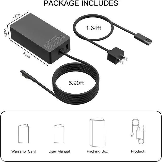 Alt view image 6 of 7 - Surface Book 2 Charger,Power Supply for Microsoft Surface Book 2 Surface Book Surface Laptop Surface Pro 5 Surface Pro 4 Surface Pro 3 with 6.2ft Power Cord 102W 15V 6.33A