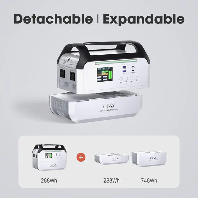 Alt view image 6 of 7 - CPY Portable Power Station - Super Fast Charge - Fully charged in 50 minutes, 288Wh 800W Pure Sine Wave AC Outlet for Outdoors Camping Travel Hunting Emergency - Detachable & Expandable
