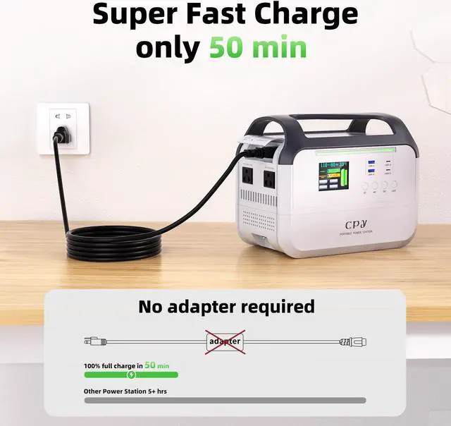 Alt view image 2 of 7 - CPY Portable Power Station - Super Fast Charge - Fully charged in 50 minutes, 288Wh 800W Pure Sine Wave AC Outlet for Outdoors Camping Travel Hunting Emergency - Detachable & Expandable