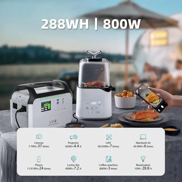 Alt view image 5 of 7 - CPY Portable Power Station - Super Fast Charge - Fully charged in 50 minutes, 288Wh 800W Pure Sine Wave AC Outlet for Outdoors Camping Travel Hunting Emergency - Detachable & Expandable