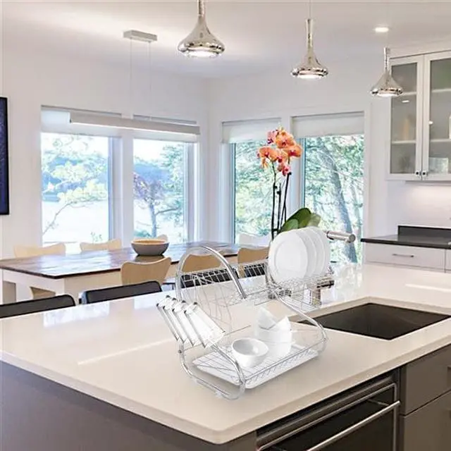 Alt view image 3 of 7 - Multifunctional S-shaped Dual Layers Bowls & Dishes & Chopsticks & Spoons Collection Shelf Dish Drai