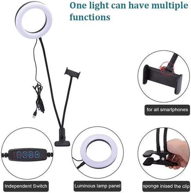 Alt view image 4 of 7 - 6 inch Diameter 16cm Live Fill Light Desktop Clip Light 9W 5V 64LED 2835 Lamp Beads White Light Usb Connection