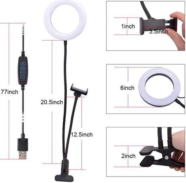 Alt view image 5 of 7 - 6 inch Diameter 16cm Live Fill Light Desktop Clip Light 9W 5V 64LED 2835 Lamp Beads White Light Usb Connection