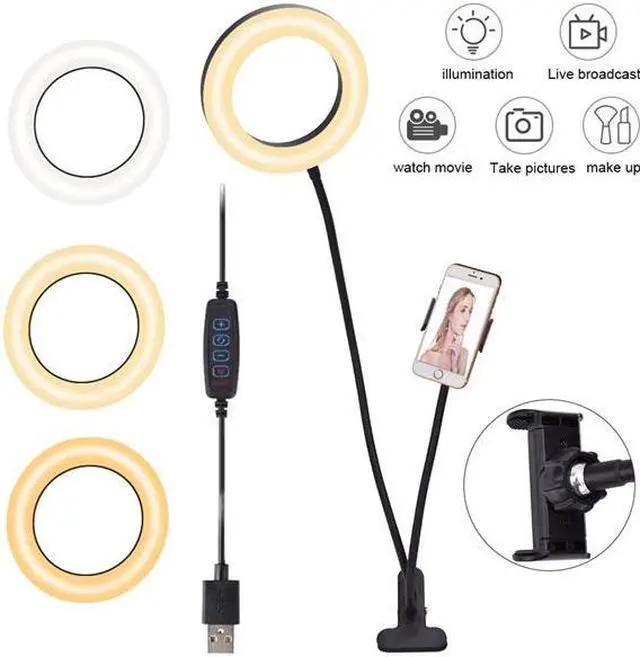 Alt view image 6 of 7 - 6 inch Diameter 16cm Live Fill Light Desktop Clip Light 9W 5V 64LED 2835 Lamp Beads White Light Usb Connection