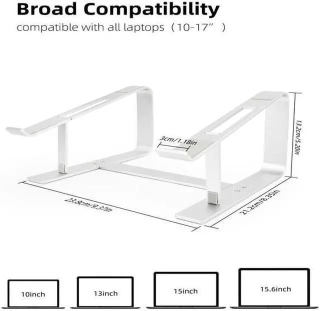 Alt view image 2 of 7 - Laptop Stand, Computer Stand for Laptop, Aluminium Laptop Riser, Ergonomic Laptop Holder Compatible with MacBook Air Pro, Dell XPS, More 10-17 Inch Laptops Work from Home-Sliver
